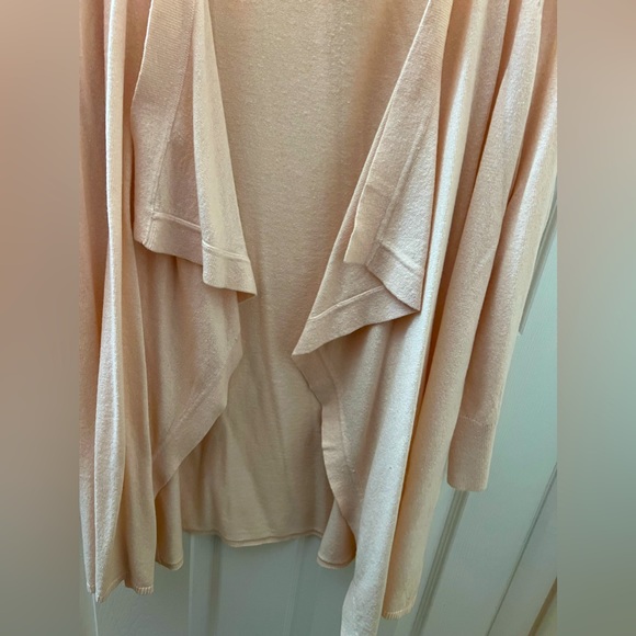 LOFT 16/18 Asymmetrical Open Front 3/4 Sleeve Light Pink / Pastel Pink Cardigan - Picture 6 of 8